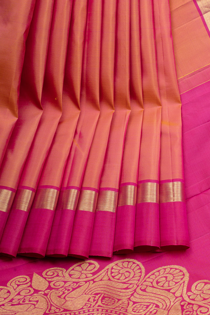 Peach and magenta traditional pure kanchipuram silk saree
