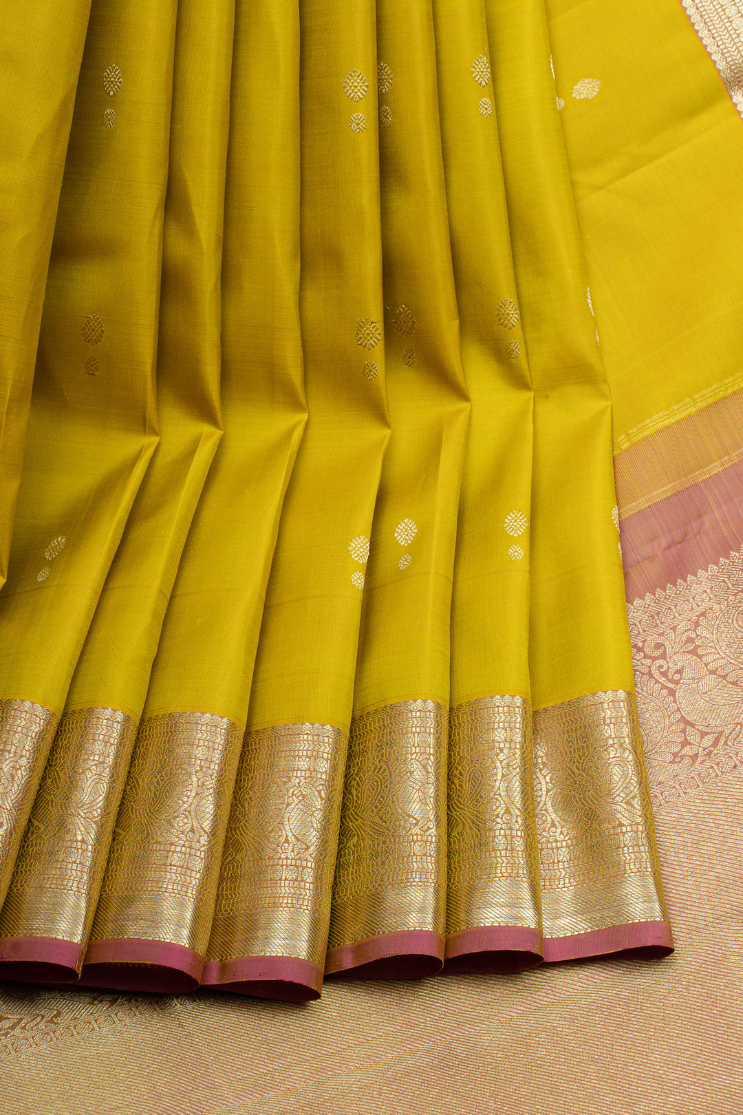 Lime yellow  traditional pure kanchipuram silk saree