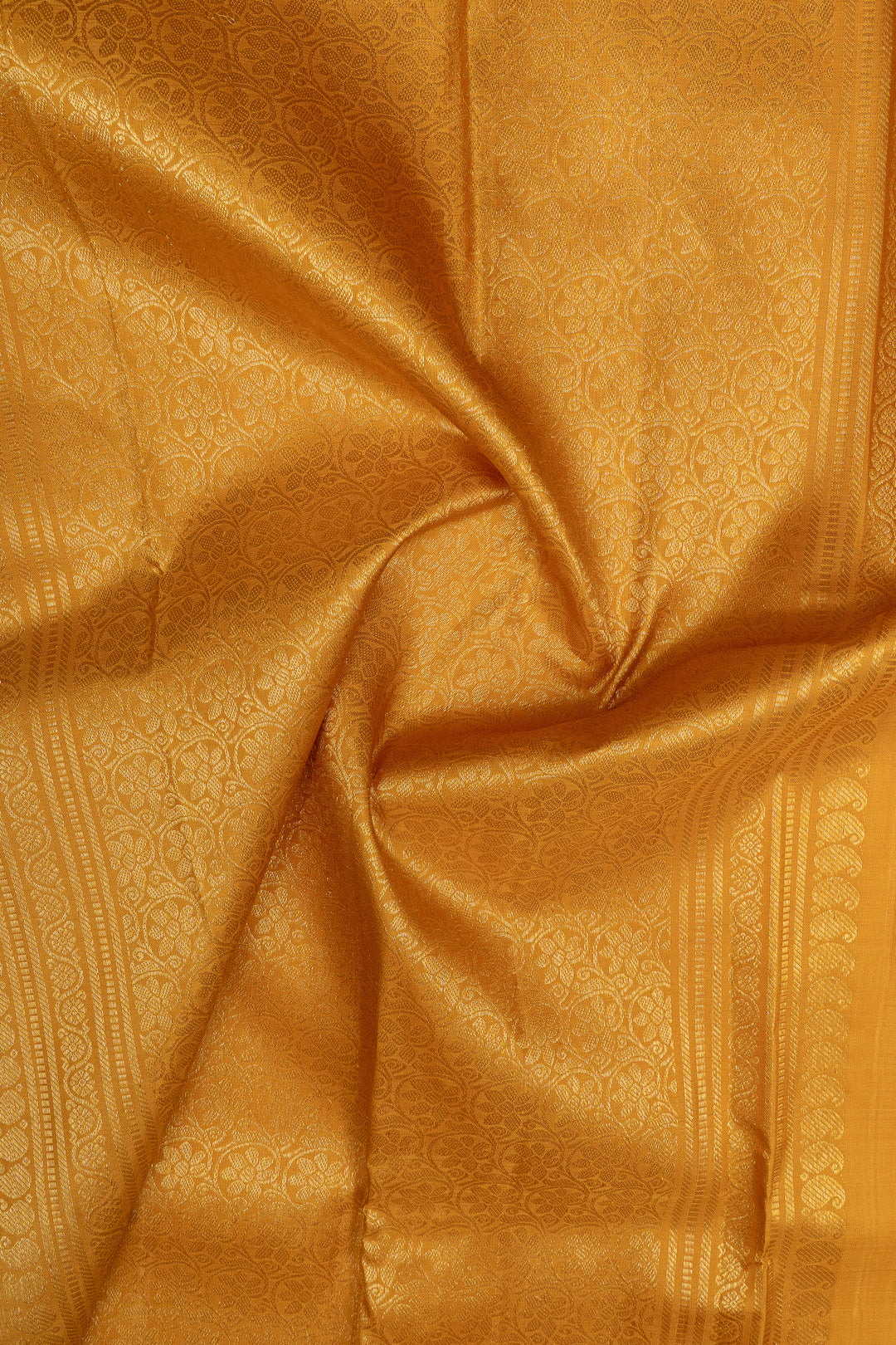 Ivory and mustard Ganga Jamuna pure kanchipuram silk saree