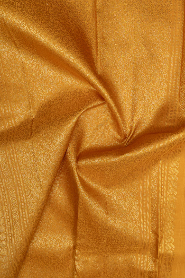 Ivory and mustard Ganga Jamuna pure kanchipuram silk saree