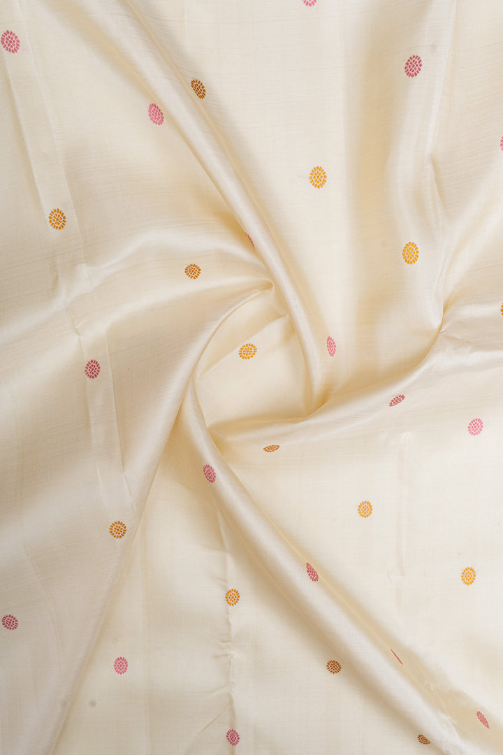 Ivory and mustard Ganga Jamuna pure kanchipuram silk saree