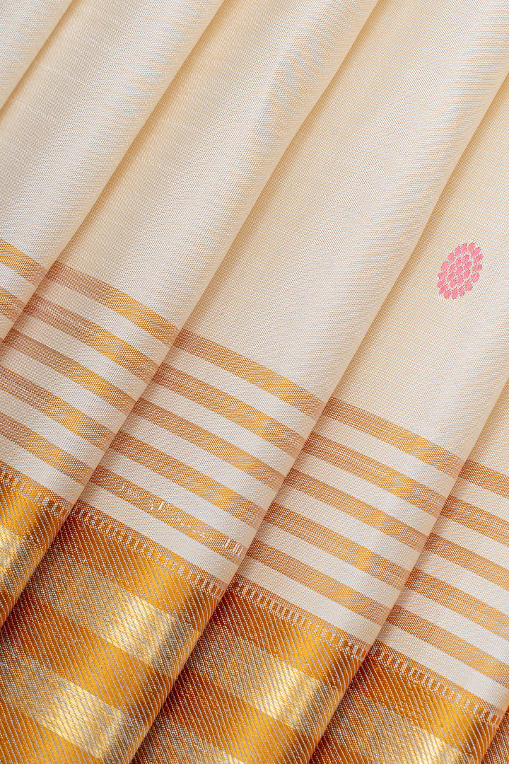 Ivory and mustard Ganga Jamuna pure kanchipuram silk saree