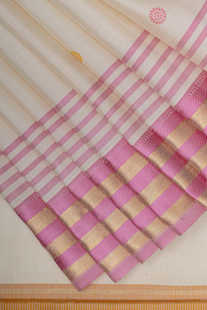 Ivory and mustard Ganga Jamuna pure kanchipuram silk saree