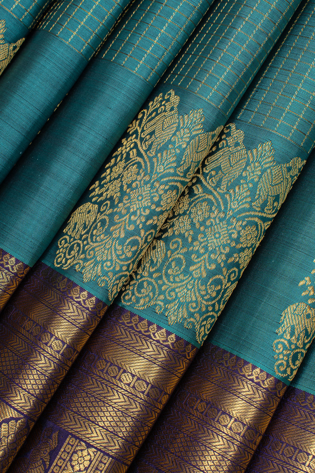 Sapphire blue Zari checks pure kanchipuram silk saree