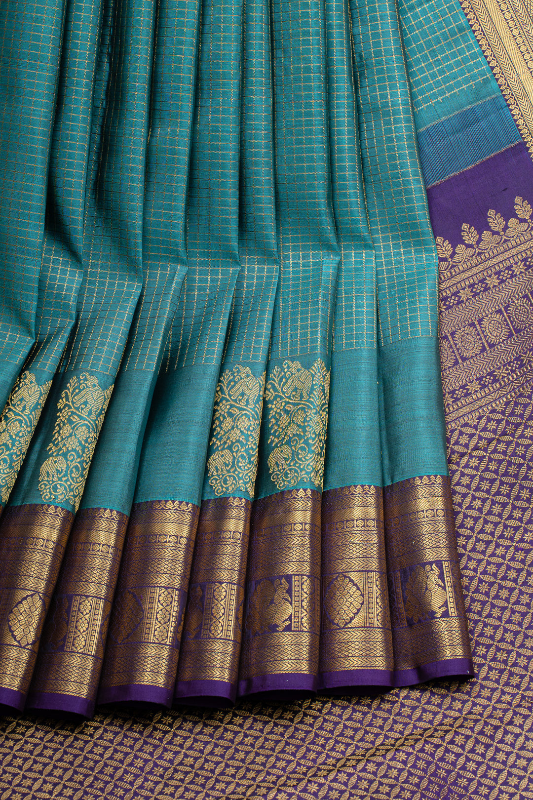 Sapphire blue Zari checks pure kanchipuram silk saree