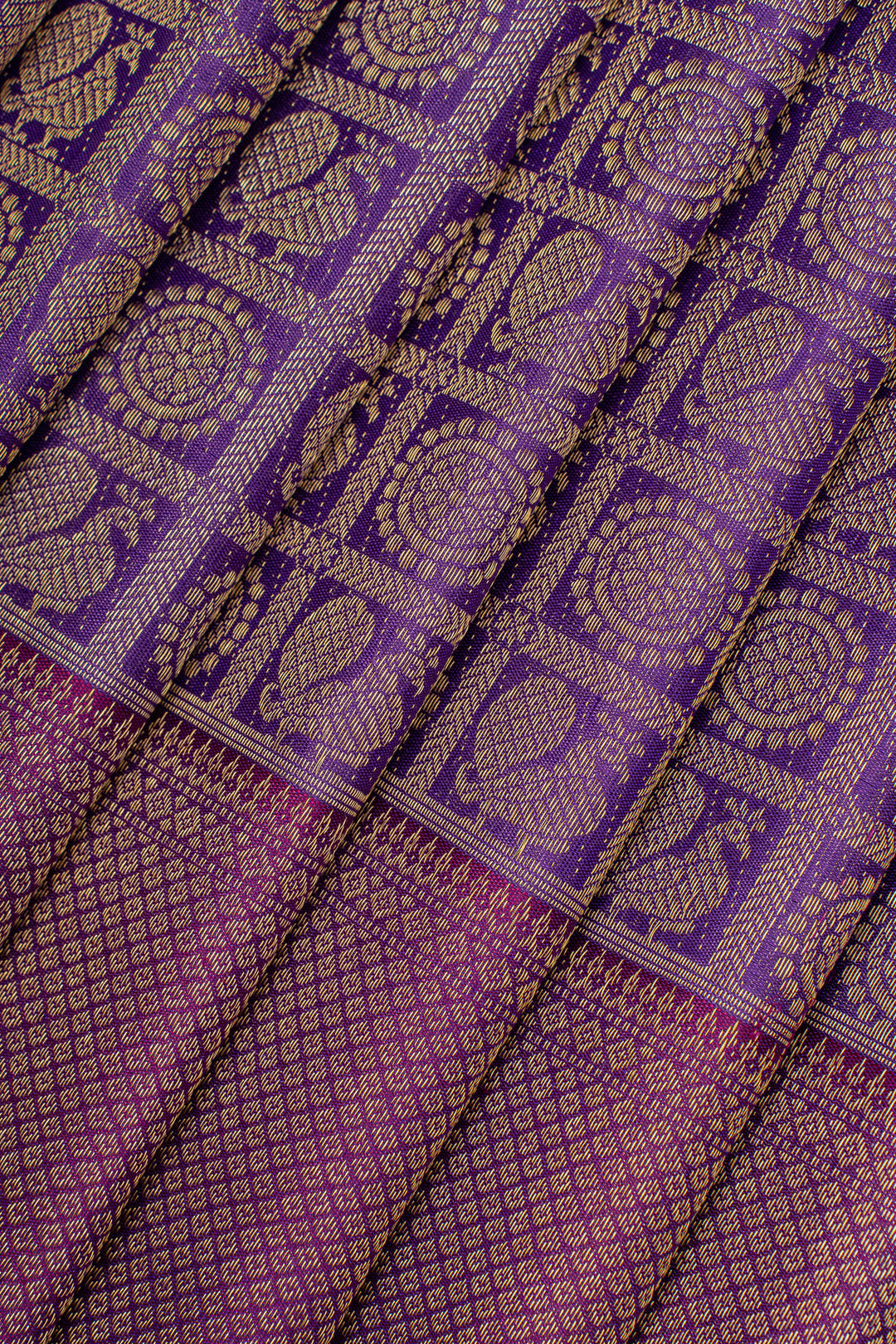 Aubergine purple annam chakram brocade pure kanchipuram silk saree