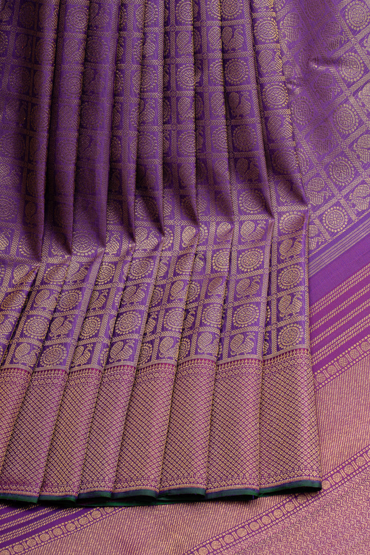 Aubergine purple annam chakram brocade pure kanchipuram silk saree