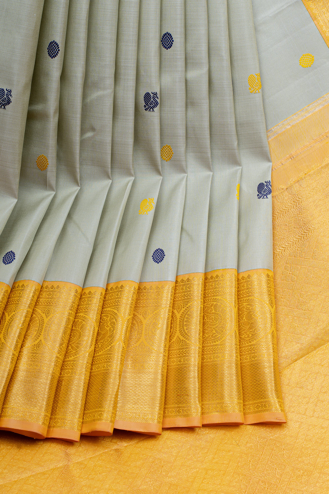 Pastel green and yellow   traditional pure kanchipuram silk saree