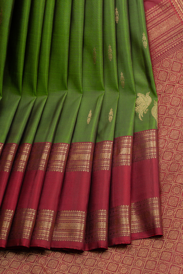 Bottle green traditional pure kanchipuram silk saree