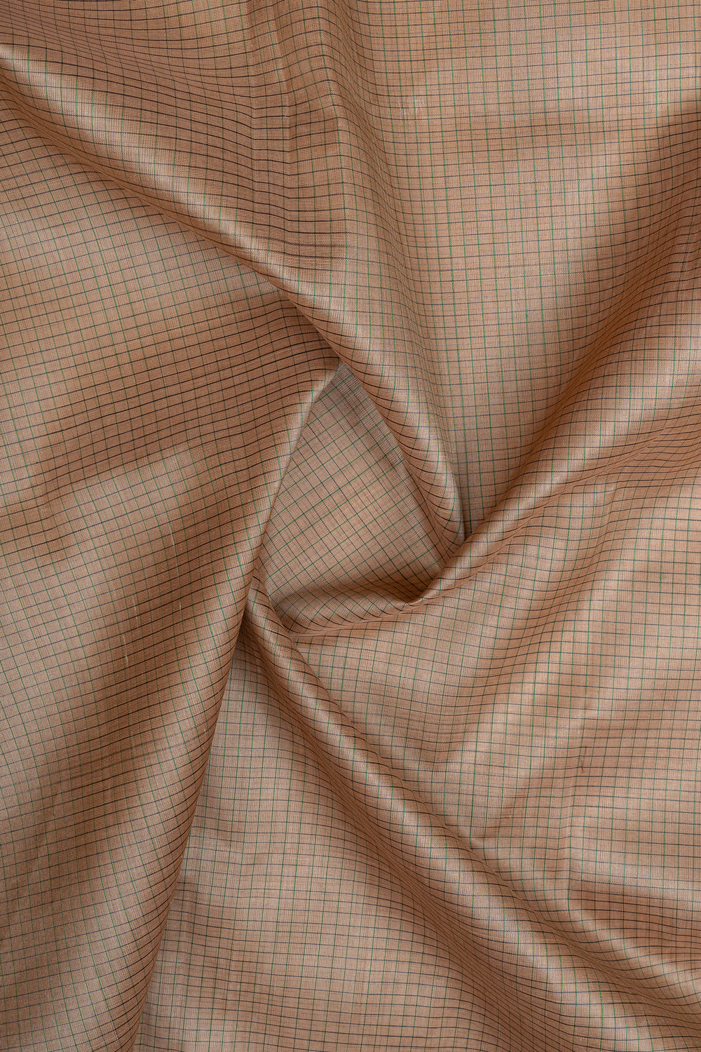 Beige and green checks pure silk cotton saree