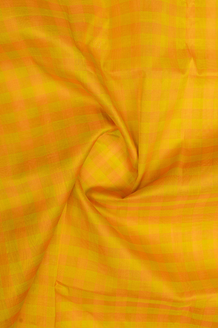 Yellow and jamun checks pure silk cotton saree