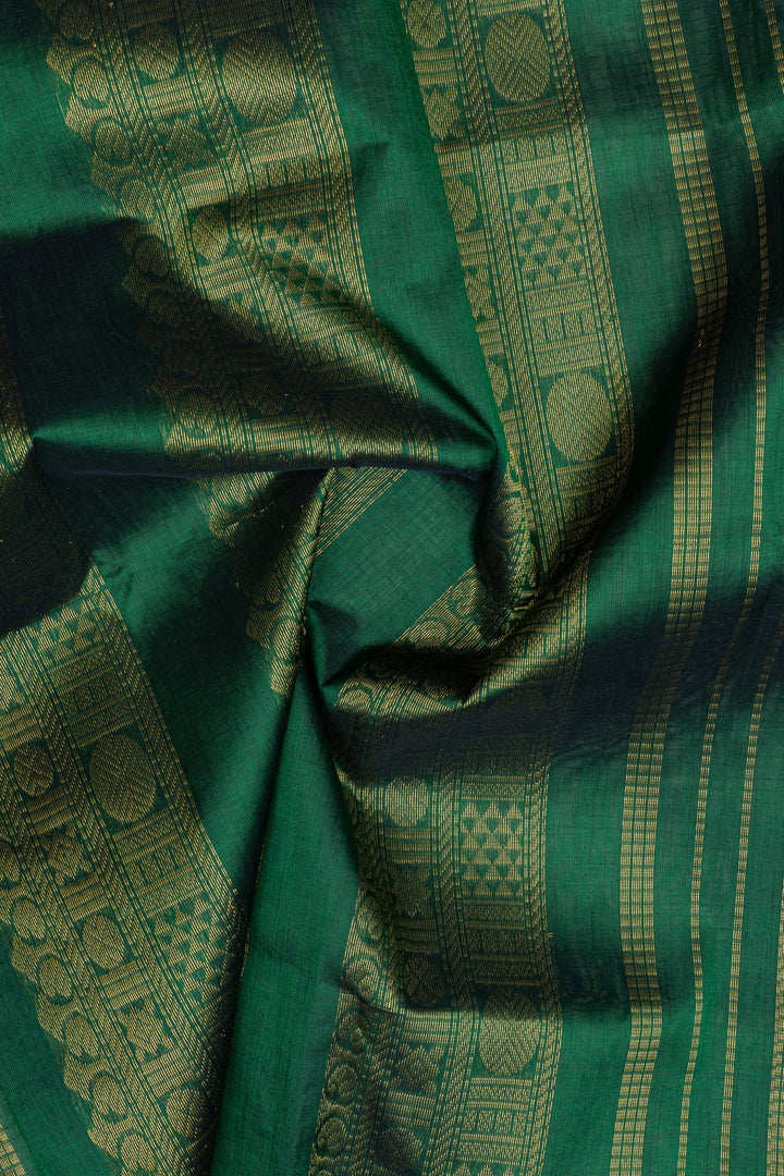 Off white and green checks pure silk cotton saree