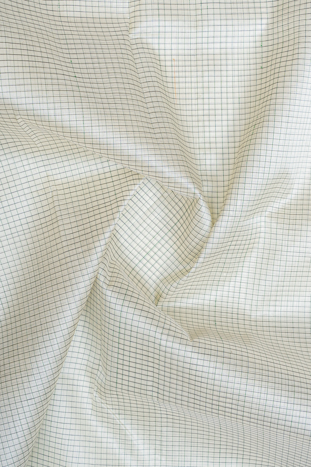 Off white and green checks pure silk cotton saree