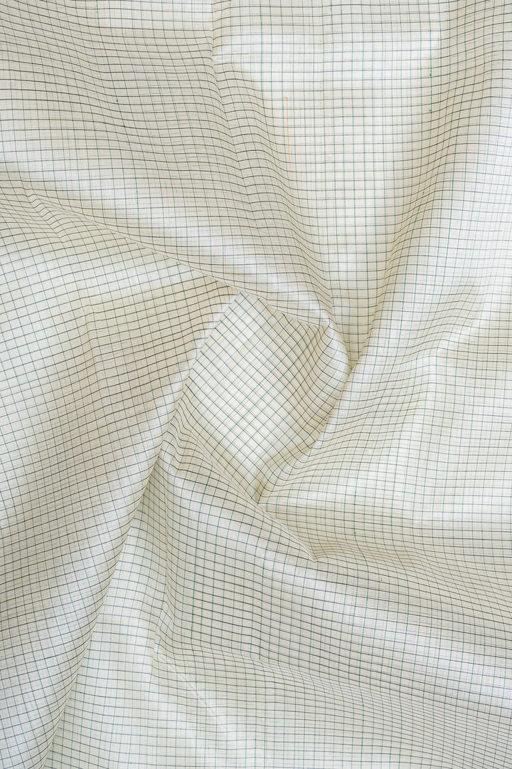 Off white and green checks pure silk cotton saree
