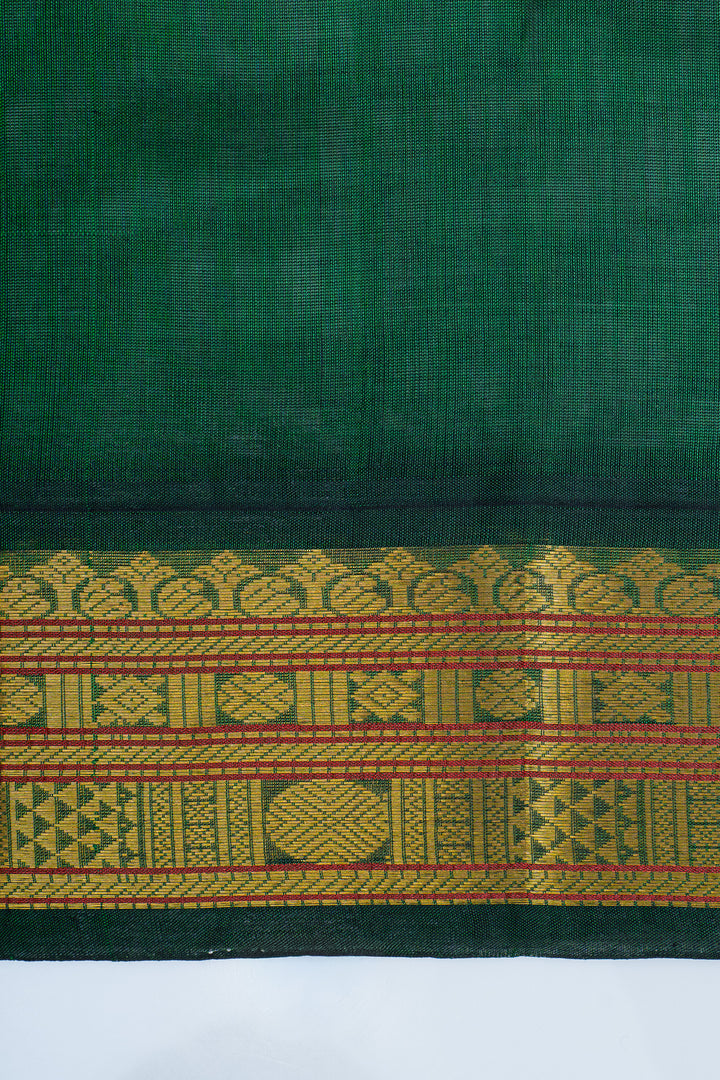 Off white and green checks pure silk cotton saree