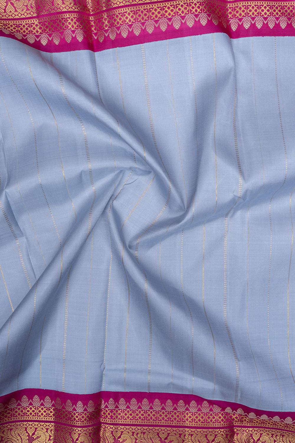 Grey and purple grand borders pure kanchipuram silk saree