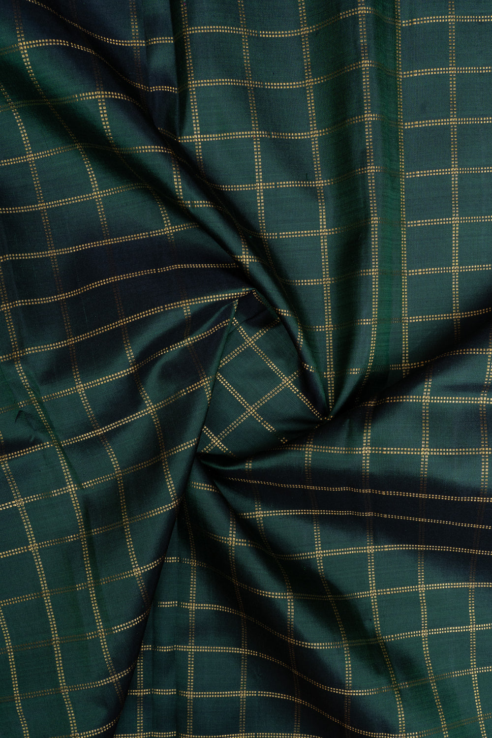 Bottle green and peach rettai pettu pure kanchipuram silk saree