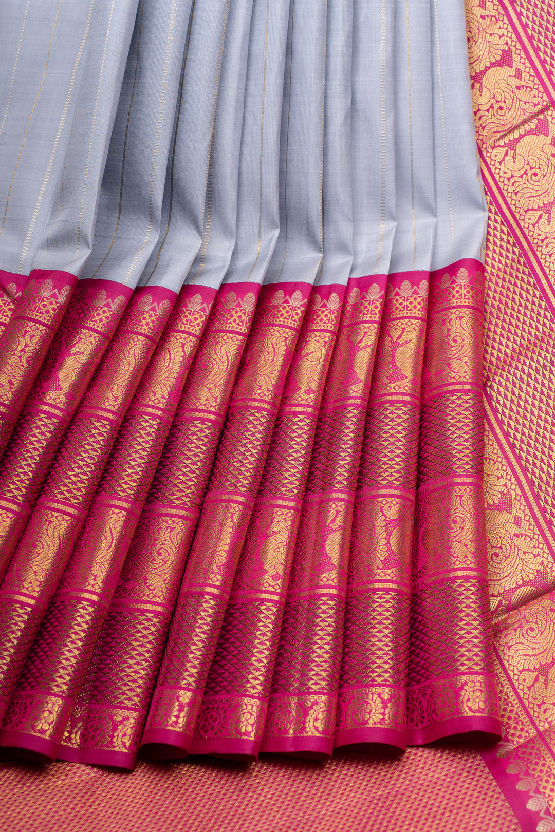 Grey and purple grand borders pure kanchipuram silk saree