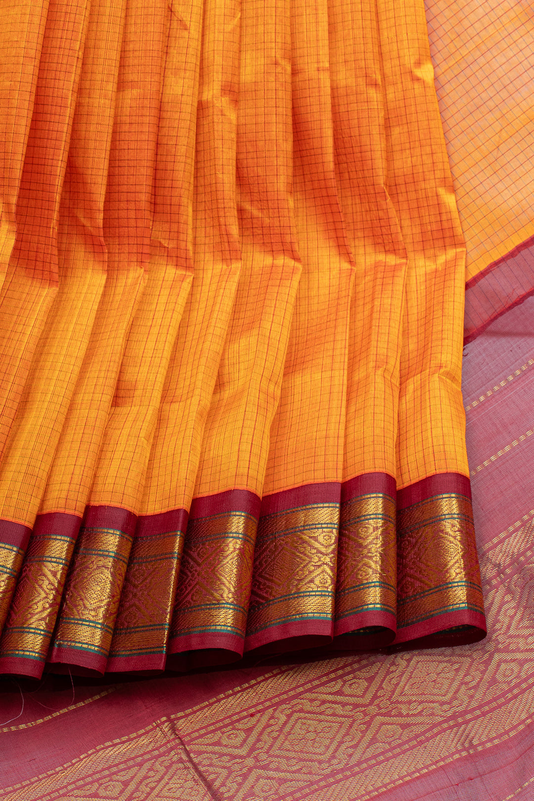 Yellow and maroon traditional  pure silk cotton saree