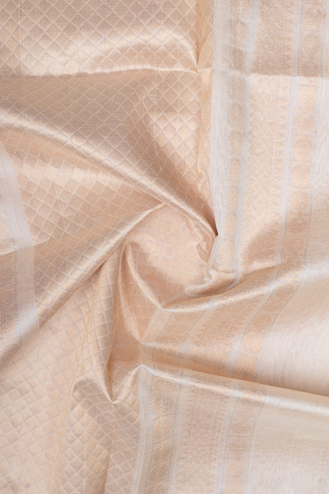Red and ivory checks  pure silk cotton saree