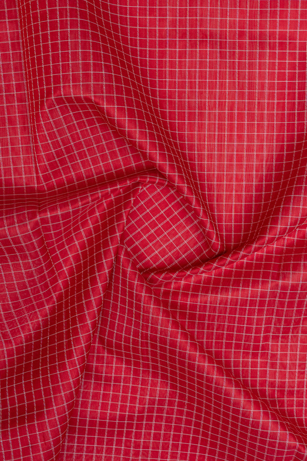 Red and ivory checks  pure silk cotton saree
