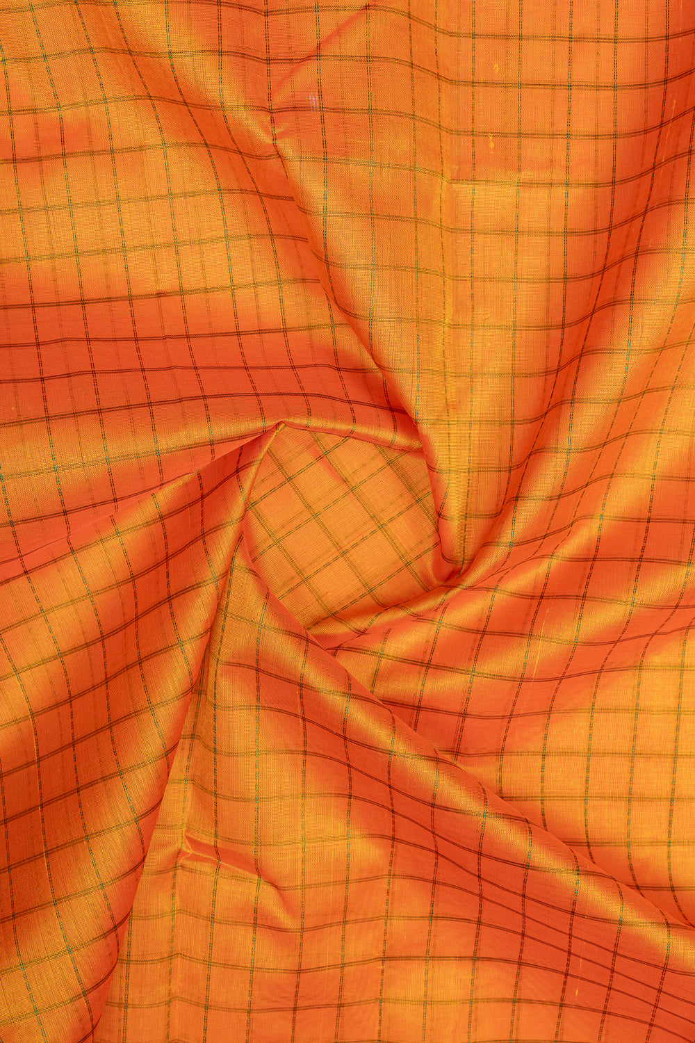 Orange and green checks pure silk cotton saree