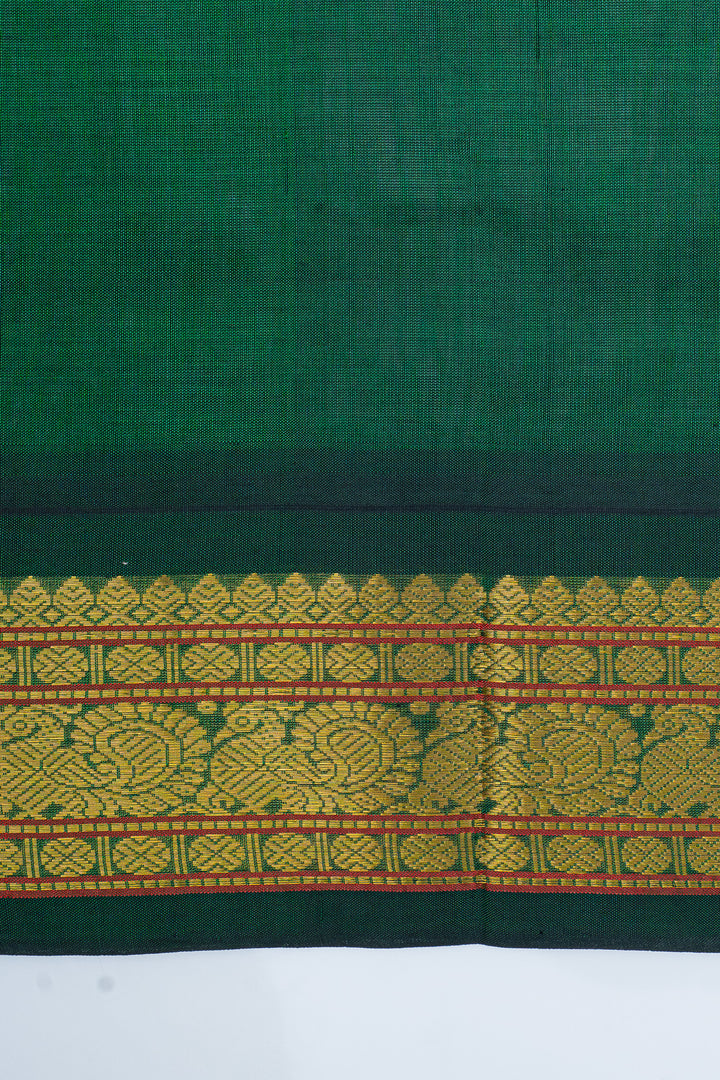 Orange and green checks pure silk cotton saree