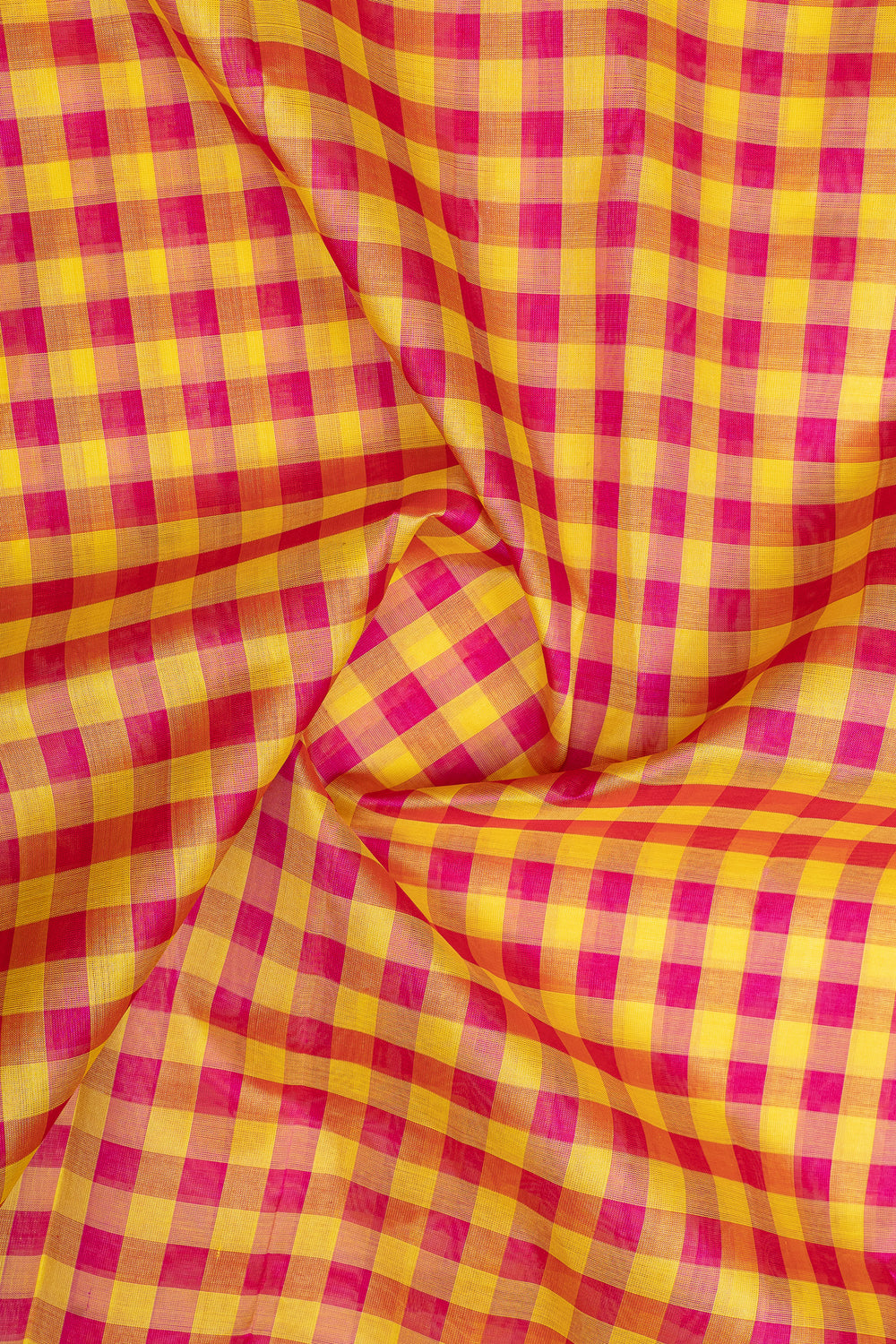 Pink and yellow multi checks rettai pettu pure silk cotton saree