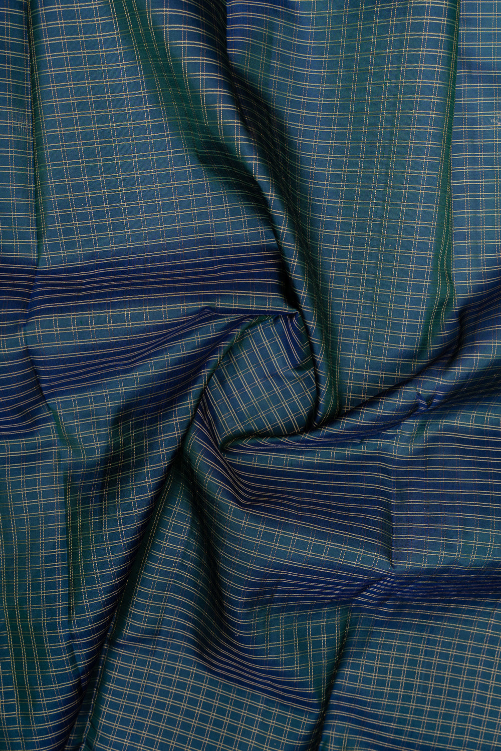 Peacock blue check pure kanchipuram silk saree