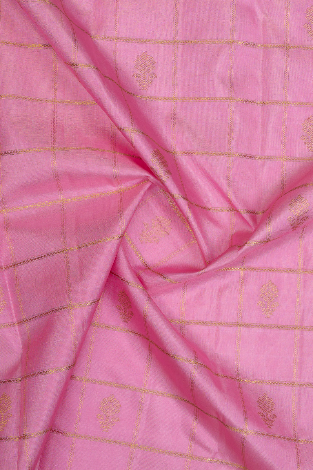 Vintage pink and khaki Jamdani checks pure kanchipuram silk saree