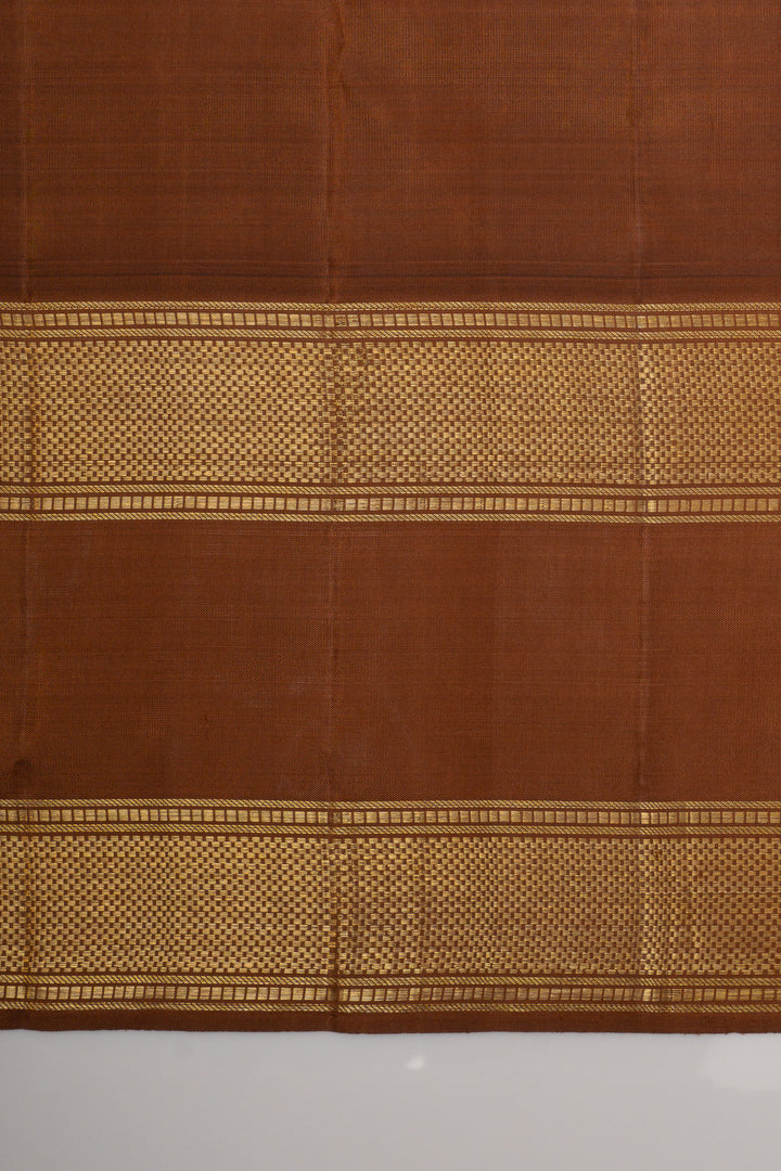 Vintage pink and khaki Jamdani checks pure kanchipuram silk saree