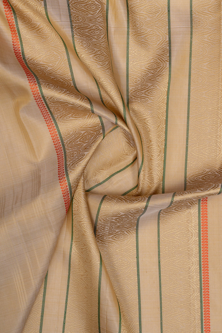 Sage green and Ivory hand painted pure kanchipuram silk saree
