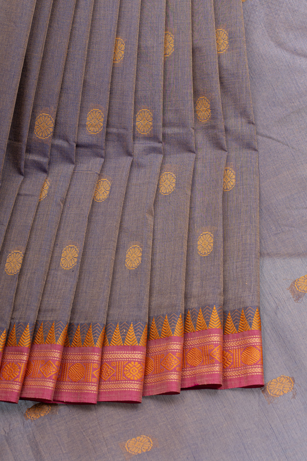 Grey traditional pure cotton saree