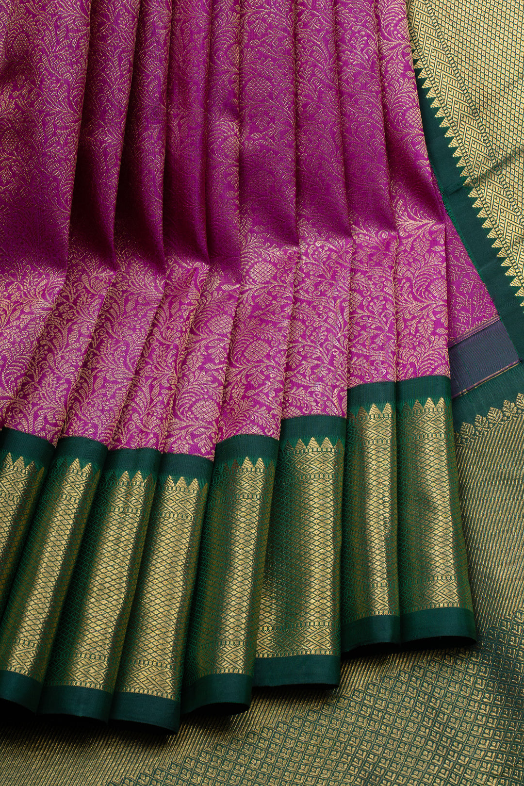 Magenta purple and green brocade  pure kanchipuram silk saree