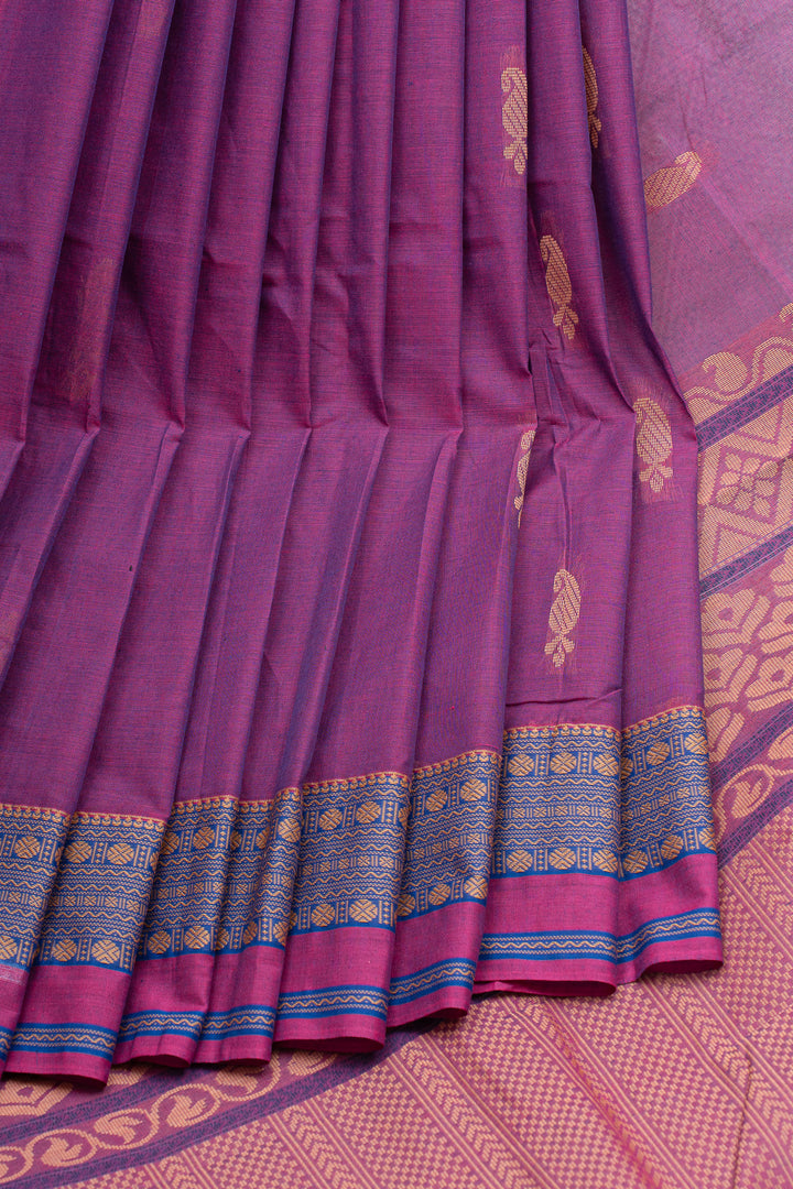 Purple traditional pure cotton saree