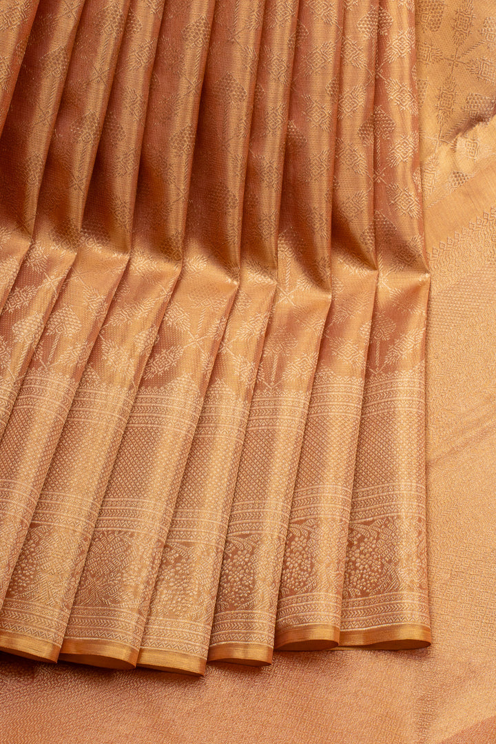 Peach tissue brocade pure kanchipuram silk saree