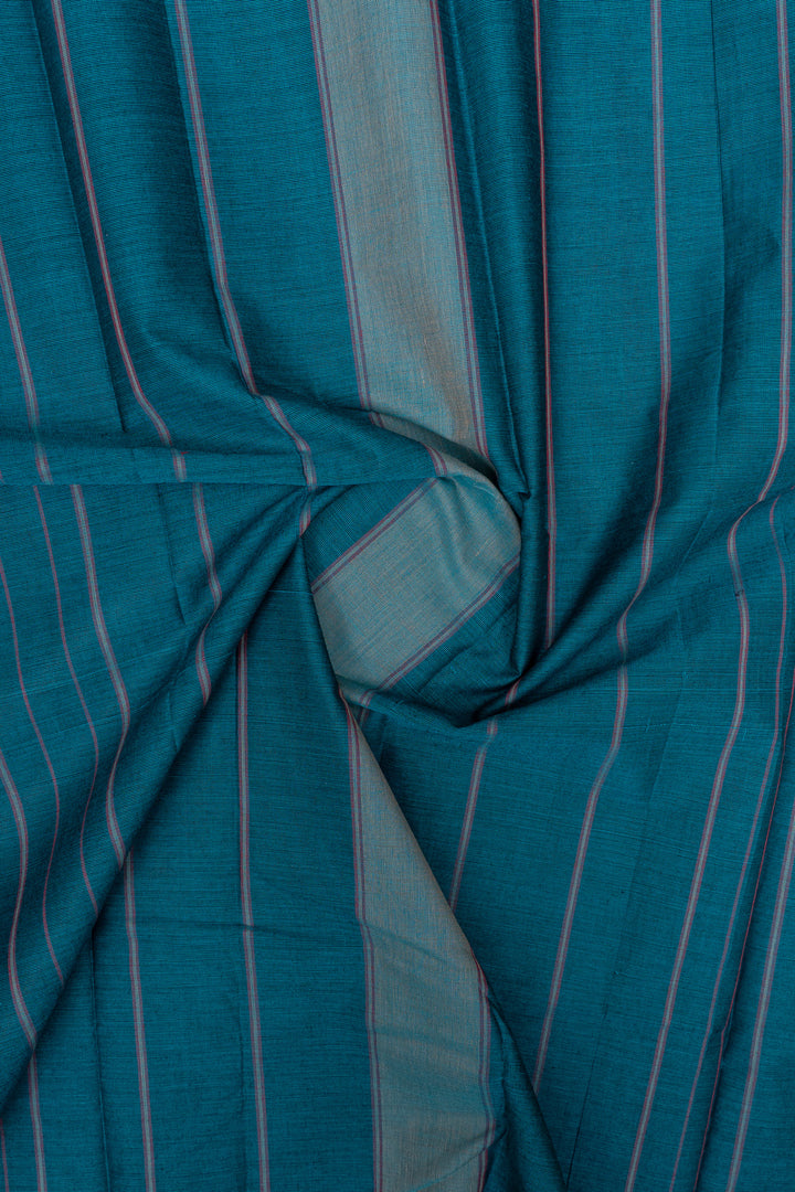 Peacock blue traditional pure cotton saree