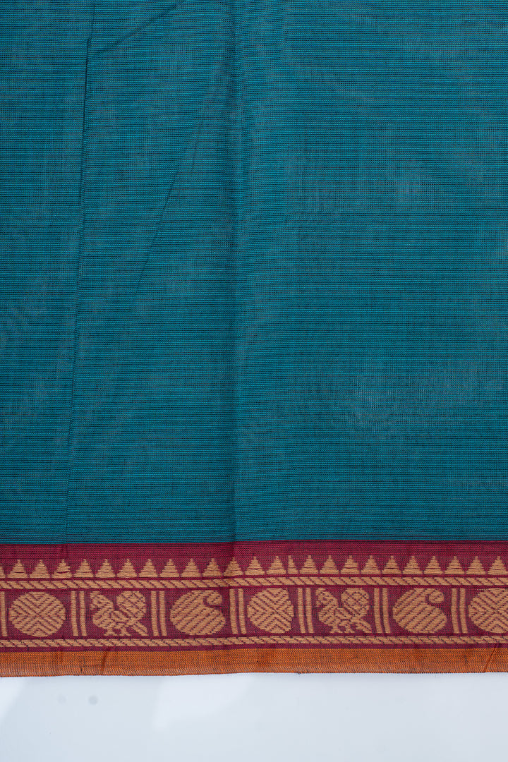 Peacock blue traditional pure cotton saree