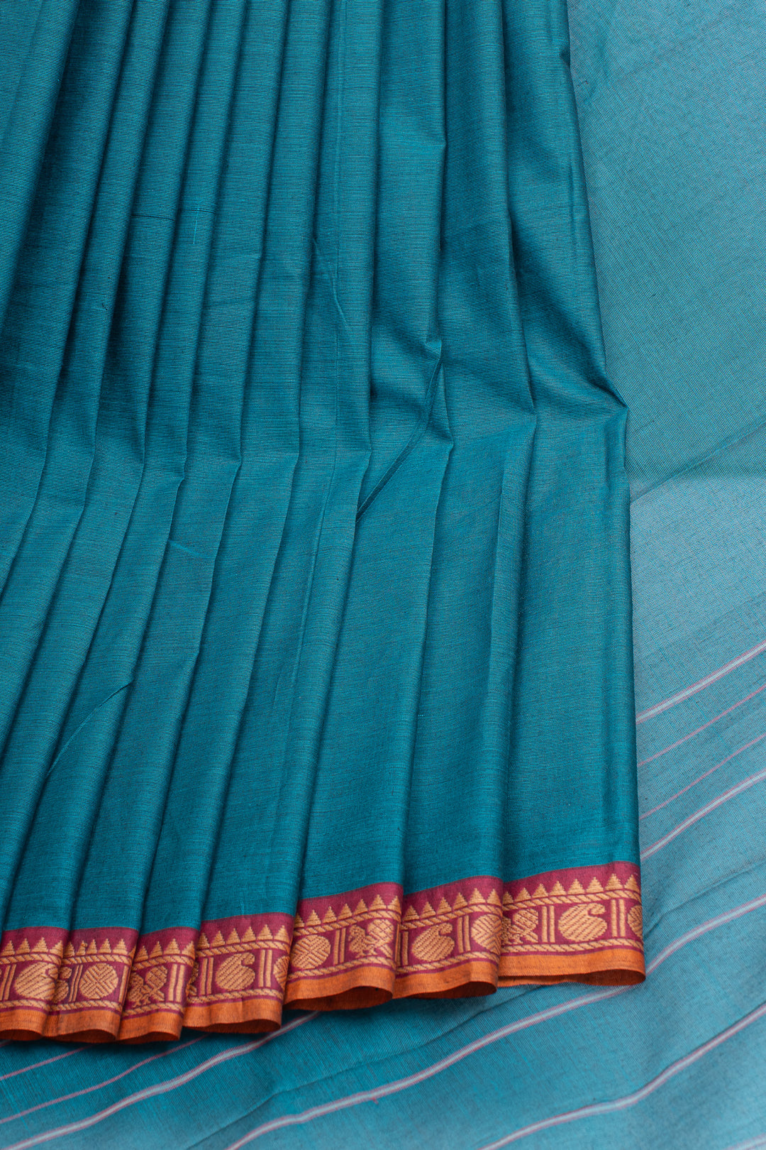 Peacock blue traditional pure cotton saree