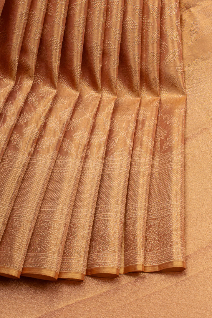 Peach tissue brocade pure kanchipuram silk saree