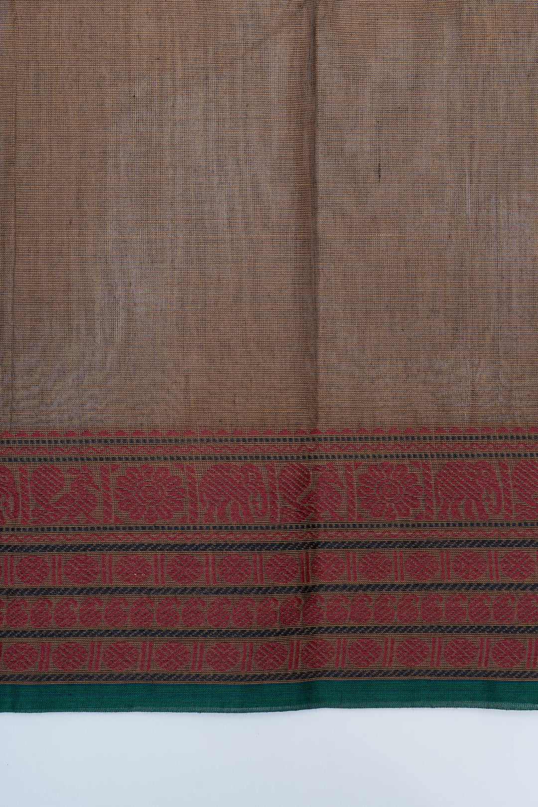 Dark beige small border pure cotton saree