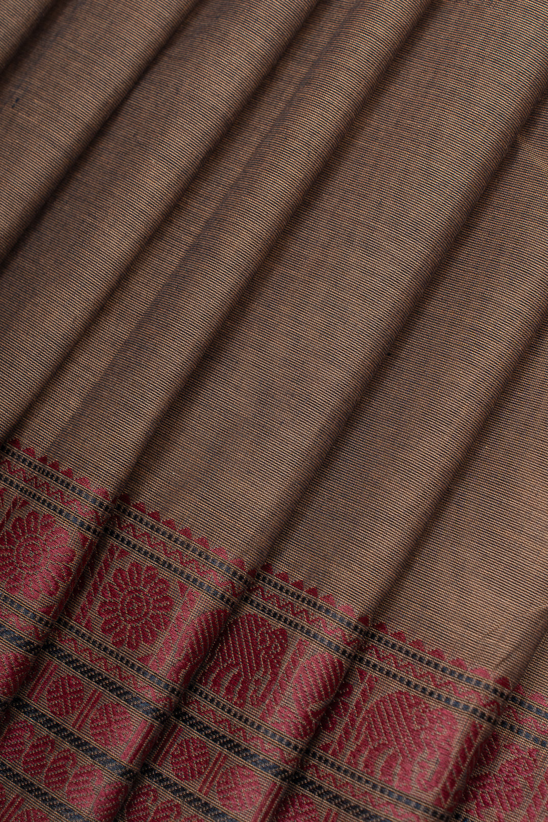 Dark beige small border pure cotton saree