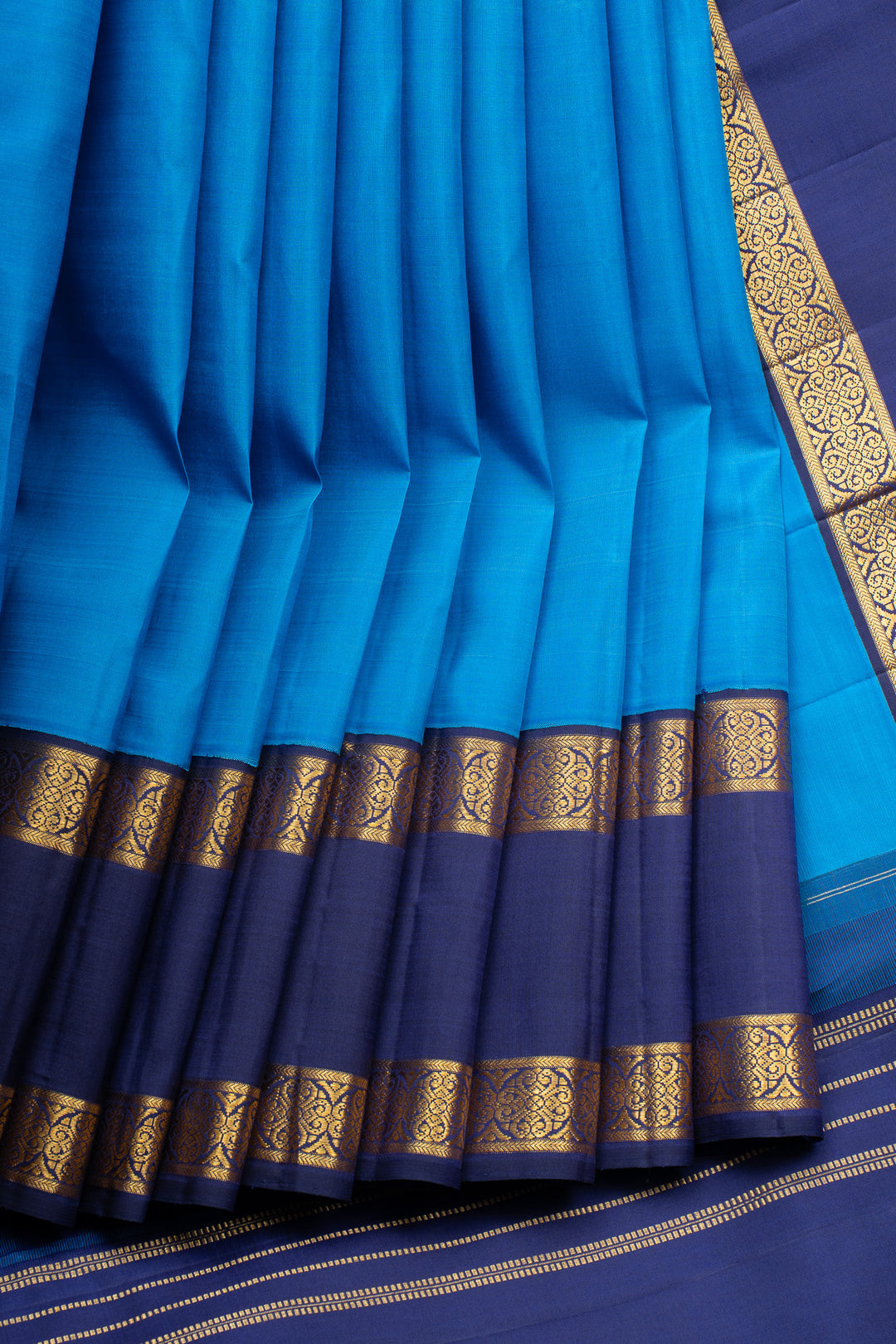 Ms blue and navy blue rettai pettu pure kanchipuram silk saree