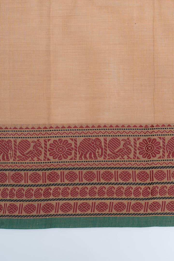 Beige traditional pure cotton saree