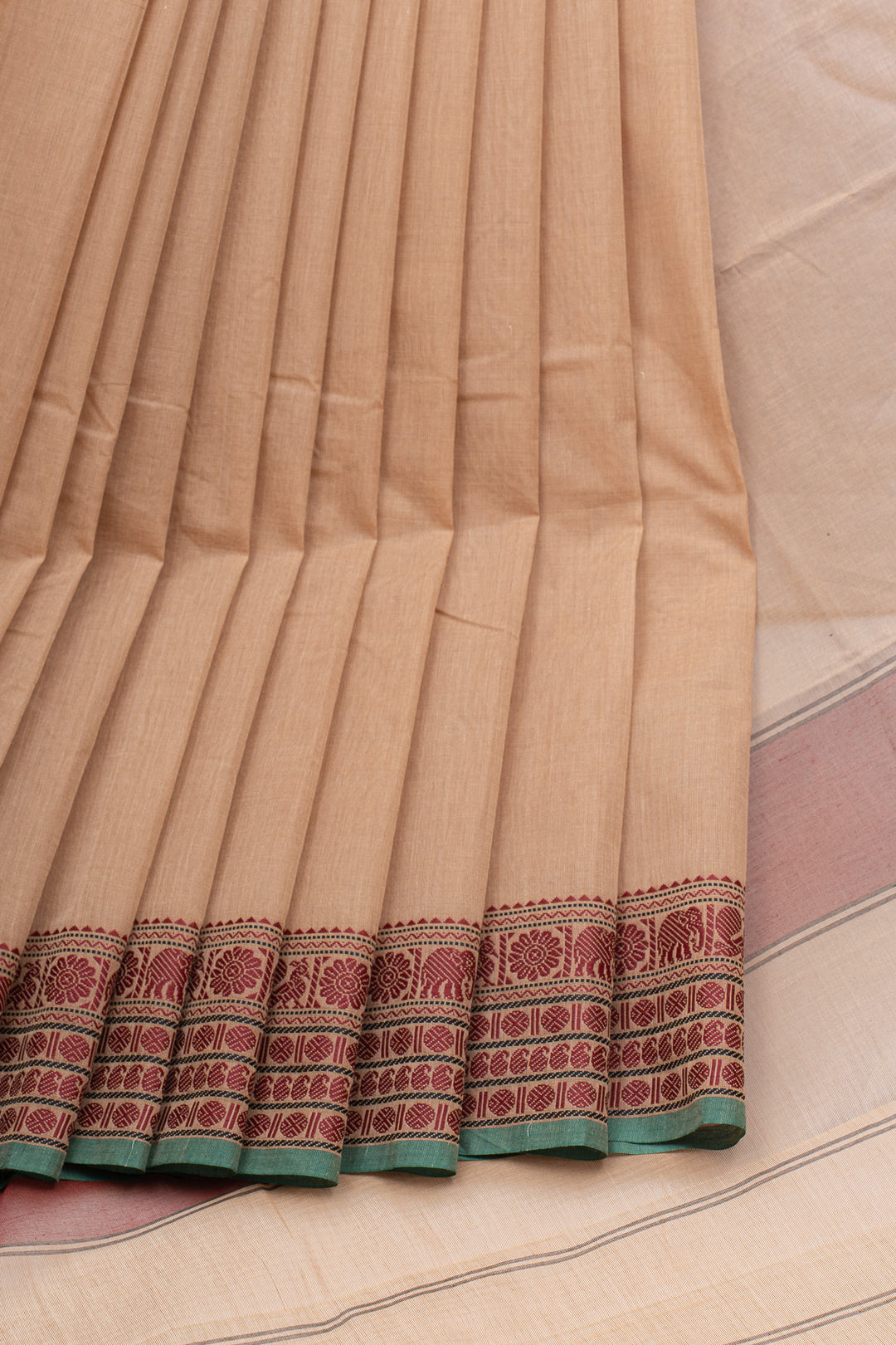 Beige traditional pure cotton saree