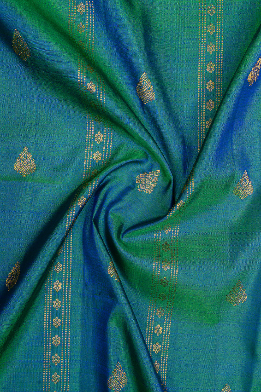 Peacock blue and purple traditional pure kanchipuram silk saree