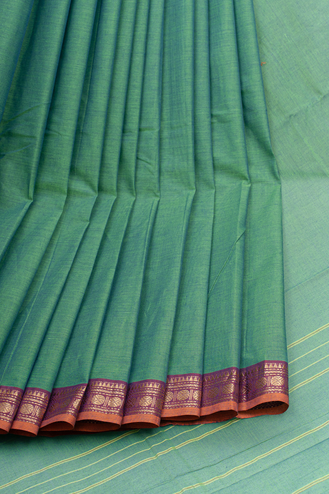 Green traditional pure cotton saree