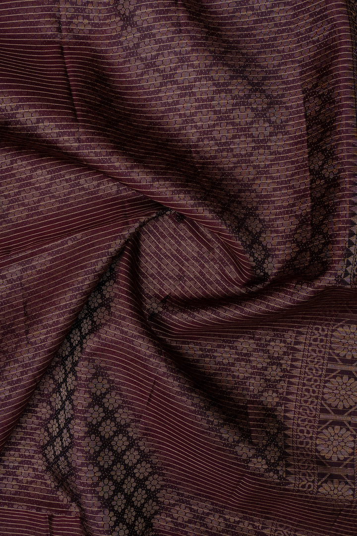 Grey and purple Zari checks pure soft silk saree