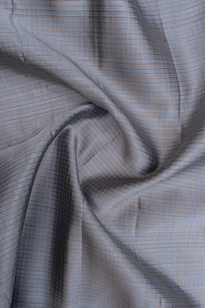 Grey and purple Zari checks pure soft silk saree