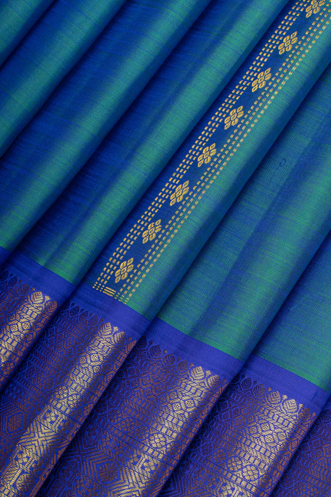 Peacock blue and purple traditional pure kanchipuram silk saree